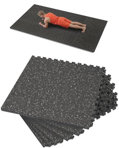 0.56 Inch Thick 24 Sq Ft Gym Flooring for Home Gym, 6 Tiles Robust Rubber Top with Eva Foam Exercise Equipment Mats, Protective Flooring Puzzle Mat for Fitness Room - color: Black & White, size: 24 Sq Ft (6 Tiles)