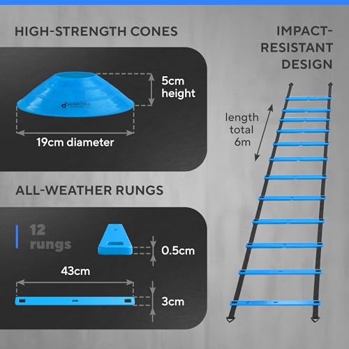 Agility Ladder Set, 12-Rung Speed Ladder + Training Cones, Soccer Training Equipment, Footwork Drills Kit, Speed & Agility Equipment, Football Practice Equipment, Basketball Gear - color: Royal Blue