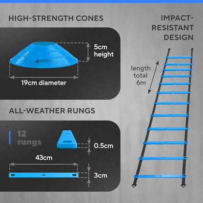 Agility Ladder Set, 12-Rung Speed Ladder + Training Cones, Soccer Training Equipment, Footwork Drills Kit, Speed & Agility Equipment, Football Practice Equipment, Basketball Gear - color: Royal Blue