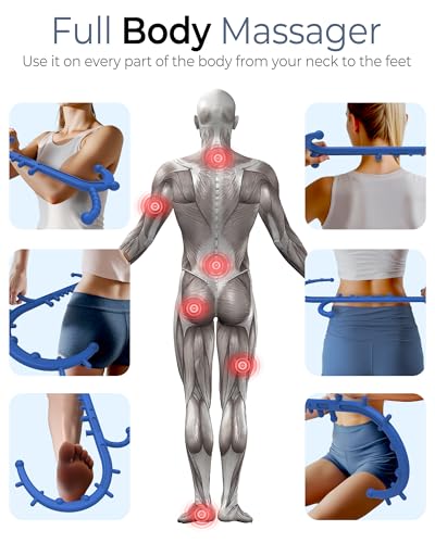 Back and Neck Massager for Pain Relief Deep Tissue, Upgraded Full Body Trigger Point Cane Massage Tools, Massage Stick Pressure Point Hook, Muscle Knot Remover Tool (Blue)