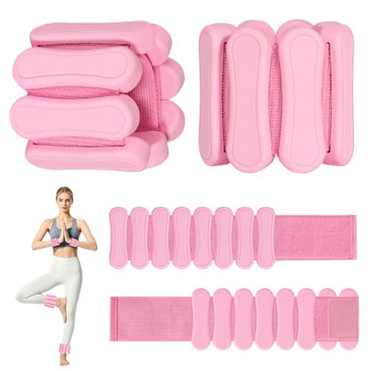 Ankle and Wrist Weights for Women & Men, Adjustable Leg & Arm Weights Set of 2 (1Lbs Each), Weighted Bangles Fits for Yoga, Pilates, Home Gym, Strength Training - color: Pink