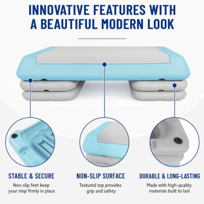 Aerobic Step Platform Height Adjustable Workout Step - color: Double-layer Base-Skyblue