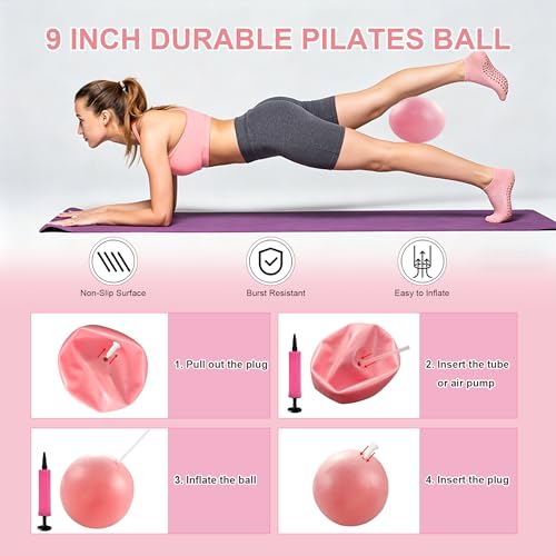 Pilates Equipment Kit for Home Workout, Pilates Ring and Ball Set with Adjustable Ankle Wrist Weights, Resistance Bands, Tape Measure, Bag, Pilates Essentials Accessories for Women Yoga