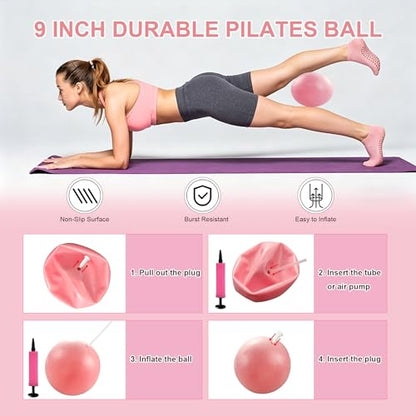 Pilates Equipment Kit for Home Workout, Pilates Ring and Ball Set with Adjustable Ankle Wrist Weights, Resistance Bands, Tape Measure, Bag, Pilates Essentials Accessories for Women Yoga