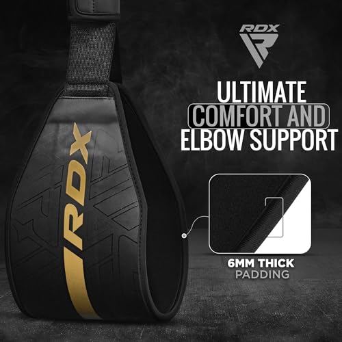 RDX AB Straps for Pull Up Bar Hanging (Pair), Maya Hide Leather, Abdominal Muscle Building Padded Arm Support Slings with D-Ring Strap, Leg Raise Exercise Fitness Workout Strength Training, Men Women - color: Black Golden