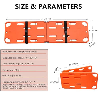 Foldable Backboard Spine Stretcher, Lightweight PE Spine Board Stretcher With Strap For EMT, Ambulance & Rescue Patient Transport