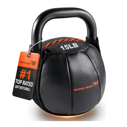 Bionic Body by Kim Lyons Soft Kettlebell with Handle | Soft Weight for Strength Training, Conditioning, Core & Full Body Workouts | Ergonomic Grip | Home Gym, Cross Training, HIIT & Functional Fitness Equipment - style: Orange - 15 LB