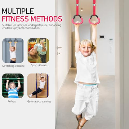 Zerodeko Gymnastics Rings Set with Adjustable Straps, 2 Pairs Indoor Fitness Equipment for Boys, Sturdy Plastic Rings for Coordination and Grip Strength Training at Home