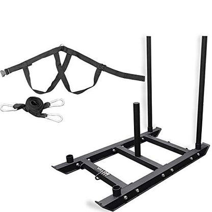 Valor Fitness Weighted Sleds for Push, Pull, and Drag Training – Strength and Conditioning Sleds with Harness and Plate Storage for Home Gym or Sports Performance
