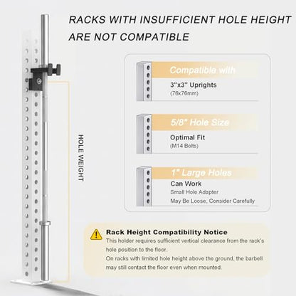Rack-Mounted Olympic Barbell Holder for 2x2 & 2x3 Power Racks, No Drilling Required – Heavy-Duty Steel Storage with Protective Padding, Space-Saving Gym Equipment - color: fit 3x3"power racks