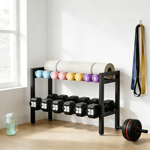 Dumbbell Storage Rack, Weight Rack for Dumbbells, 2 Tier Adjustable Kettlebell Rack Shelf Weight holder for Home Gym Heavy-Duty Space-Saving (Rack Only)