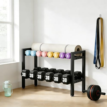 Dumbbell Storage Rack, Weight Rack for Dumbbells, 2 Tier Adjustable Kettlebell Rack Shelf Weight holder for Home Gym Heavy-Duty Space-Saving (Rack Only)