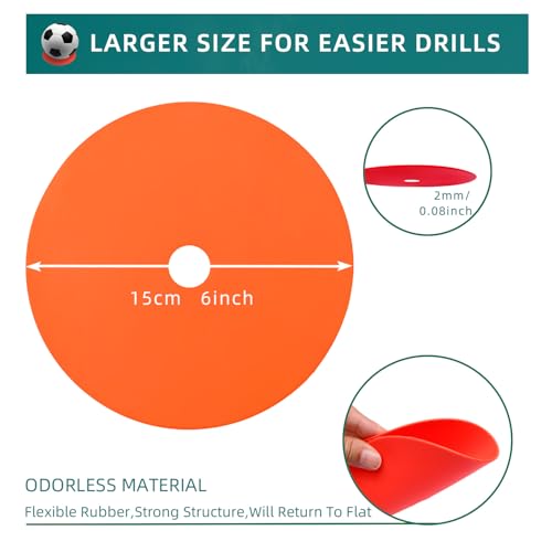 Spot Markers 4 Inch 9 Inch Non Slip Rubber Floor Markers Flat Field Cones Poly Dots for Soccer Basketball Sports Speed Agility Training and Drills