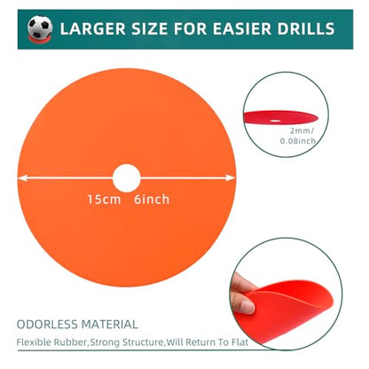Spot Markers 4 Inch 9 Inch Non Slip Rubber Floor Markers Flat Field Cones Poly Dots for Soccer Basketball Sports Speed Agility Training and Drills