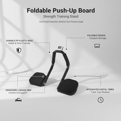 Foldable Push-Up Board, PP Plastic Strength Training Stand with Stable Grip for Home Gym, 11 x 7.9 x 3.9 Inches (1 PC) - color: Black