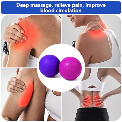 2-Pack Firm Lacrosse Massage Balls- for Deep Tissue, Trigger Point & Myofascial Release Therapy, Relieve Muscle Knots (Rose red&Purple) - color: Rose Red&purple