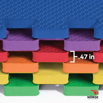 Norsk Kids Puzzle Play Mats Interlocking EVA Foam Floor Tiles Solid Color, 18 Tiles - 72 Sq. Ft., 1/2" Thick, Rainbow Pack
