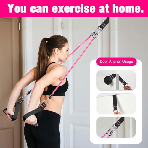 Pilates Bar Kit with Resistance Bands,Pilates Bar with Stackable Bands Workout Equipment for Legs,Hip,Waist and Arm,Exercise Fitness Equipment for Women & Men Home Gym Yoga Pilates - color: Pink
