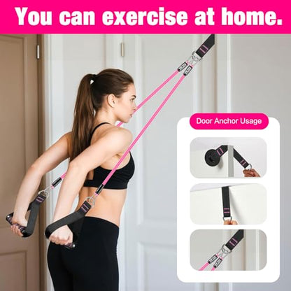 Pilates Bar Kit with Resistance Bands,Pilates Bar with Stackable Bands Workout Equipment for Legs,Hip,Waist and Arm,Exercise Fitness Equipment for Women & Men Home Gym Yoga Pilates - color: Pink