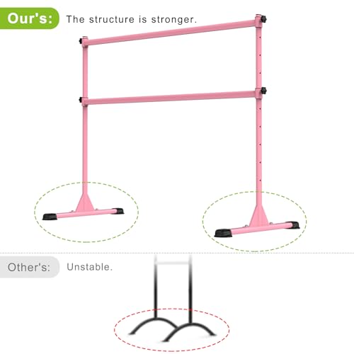 Dolibest Freestanding Ballet Bar, Height Adjustable Ballet Bar, Heavy Duty Dance Bar, with Non-Slip Rubber Pads, Enhanced Stability, Dance/Yoga/Fitness Stretching Bar, Ideal for Kids and Adults - color: Pink- 5ft Steel Cross Bar