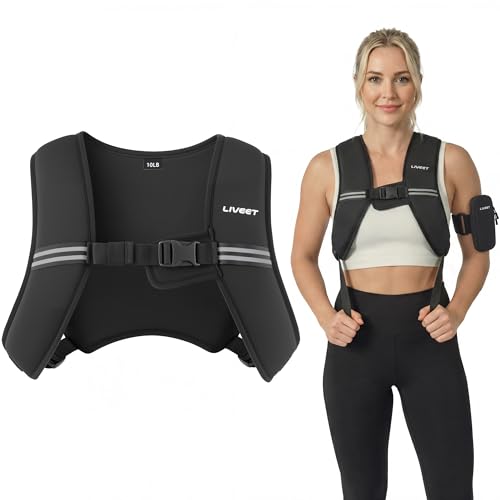 Weighted Vest, Weight Vest for Women Men, 5/10/15 lb Washable Silicone Soft Iron Workout Vest with Reflective Strips & Arm Pocket, Ultra Thin Fitness Vest for Training Walking Yoga - size: 10 LB