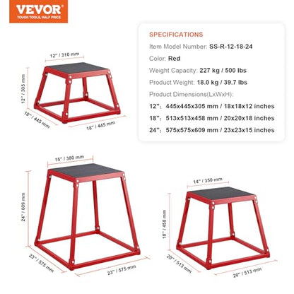 VEVOR Plyometric Jump Box, 18 Inch Plyo Box, Steel Plyometric Platform and Jumping Agility Box, Anti-Slip Fitness Exercise Step Up Box for Home Gym Training, Conditioning Strength Training