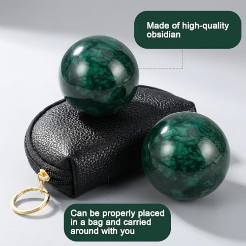 Hand Exercise Balls Set of 2, Chinese Stress Relief Baoding Balls with Leather Pouch - color: Green
