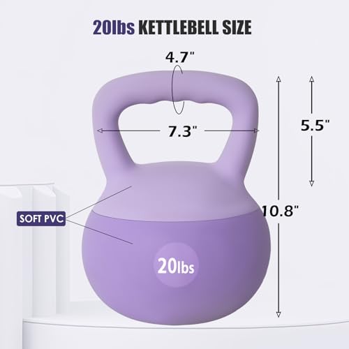 SogesPower Soft Kettlebells,Iron Sand Filled Weights Strength Training Kettlebells,Shock-Proof Weights and Wide-Grip Handle,Fitness Home Gym Soft Kettlebells for Women Men Children, Purple - color: 20LBS