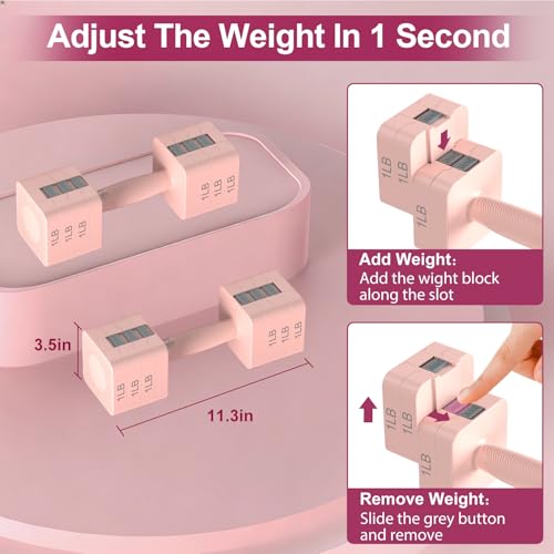 Hezeyferg 18LBS 22LBS Adjustable Dumbbells Set, Hand Weights Sets with Mutilple Levels, Adjustable Weight Dumbbells for Women/Men Home Gym Full Body Workout - color: Pink 9LB Each ( 18LB Pair )