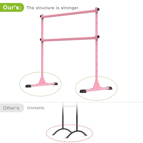 Dolibest Freestanding Ballet Bar, Height Adjustable Ballet Bar, Heavy Duty Dance Bar, with Non-Slip Rubber Pads, Enhanced Stability, Dance/Yoga/Fitness Stretching Bar, Ideal for Kids and Adults - color: Pink- 4ft Steel Cross Bar