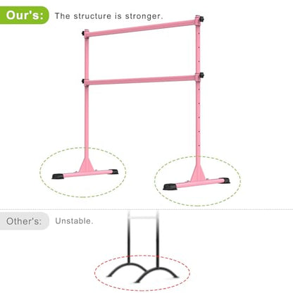 Dolibest Freestanding Ballet Bar, Height Adjustable Ballet Bar, Heavy Duty Dance Bar, with Non-Slip Rubber Pads, Enhanced Stability, Dance/Yoga/Fitness Stretching Bar, Ideal for Kids and Adults - color: Pink- 4ft Steel Cross Bar