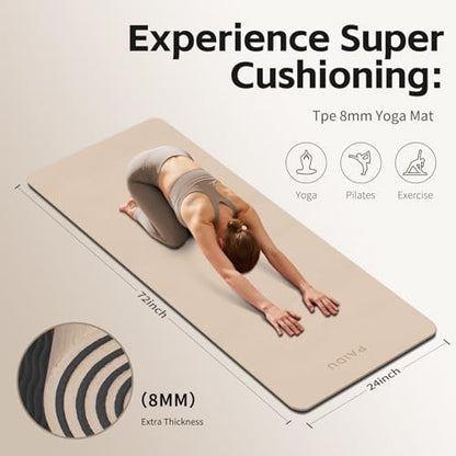 PAIDU Yoga Mat 8mm Super Thick TPE Fitness Mat | SGS Certified | Non-Slip, Odorless & Tear-Resistant | Unisex with Strap | for Yoga, Pilates, Meditation & Home Workouts