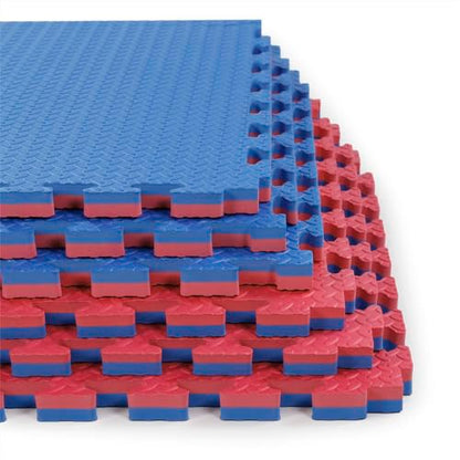 1" Extra Thick 48 sq ft Reversible EVA Gym Foam Floor Mat Tiles (24" x 24"), Steel Pattern, 12 pcs, Blue & Red