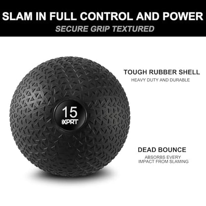 XPRT Fitness Slam Ball - Professional Dead Bounce Weighted Exercise Ball | Medicine Ball with Secure Textured Grip | Heavy Duty Rubber Shell for Cross Training, HIIT, Core Strength Training