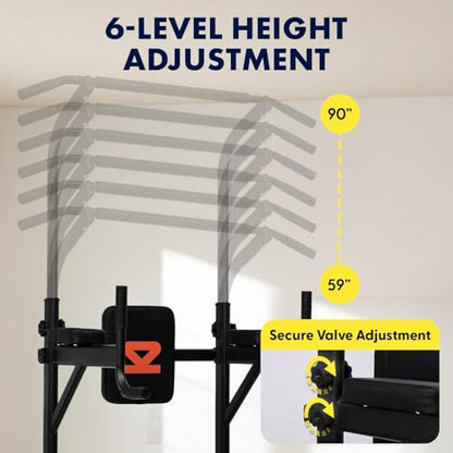 Power Tower Pull Up Station with Free Standing Pull Up Bar, Multi-Grip Workout Frame with 6 Adjustable Heights, H-Base Stability, Steel Construction, 330 lb Capacity for Home Gym, Black