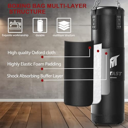 Mesetast Punching Bag for Adults, 4ft Heavy Boxing Bag Set with 12 OZ Gloves for MMA Karate Kickboxing Boxing - Unfilled - color: 1.Black