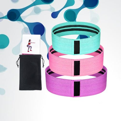 INOOMP Resistance Hip Bands Set of 3 with Anti-Slip Natural Latex, Butt Lifting and Leg Workout Fitness Bands for Squats and Glute Training with Mesh Bag and Instruction Guide