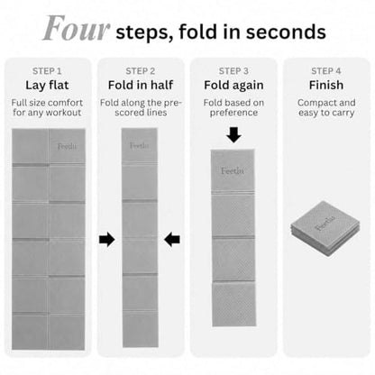 Foldable Yoga Mat, 72" x 24", 6mm Thick, Lightweight & Non-Slip - color: Gray