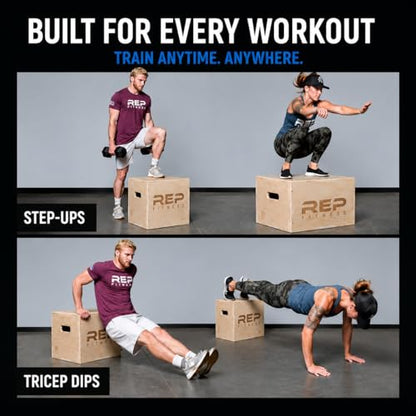 Rep Plyometric Wood Jump Box | CrossFit & Strength Training | 12 to 30" Range of Wooden Step Platforms | Gym & Sports Workouts | Fitness, Exercise, Physical Therapy Equipment | Pro Conditioning Tool - size: Medium, 24" x 20" x 16"