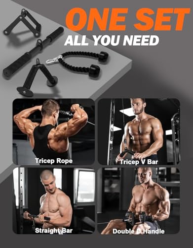 Cable Machine Attachment Set for Gym & Home Workouts, LAT Pulldown Attachments with Non-Slip Grips, Black