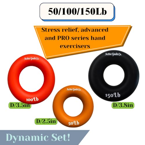 Hand Exerciser - PROFESSIONAL GRADE, Set or Single, Different Sizes. Visit to see more! Bague classique en silicone parfaite pour améliorer la force, la puissance et la vitesse dans les poignets. - size: 4 Set - 50-100-150 lb