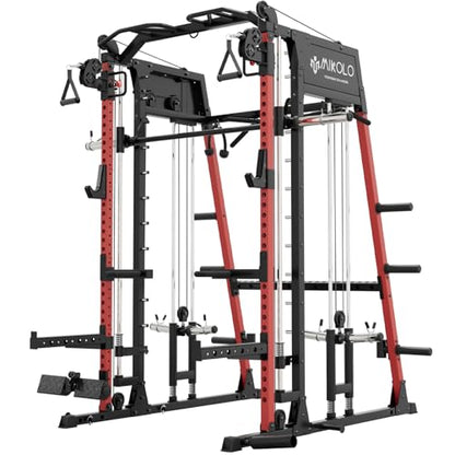 Mikolo M4 2.0 Standard/Ultra/Elite Smith Machine, 2200lbs Squat Rack with LAT-Pull Down System & Cable Crossover Machine, Training Equipment with Leg Hold-Down Attachment