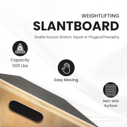 Premium 25 Degree Slant Board for Knees Over Toes, Slant Board for Squats, Incline Squat Board, Physical Therapy and Rehabilitation, Calf Stretcher for Improves Knee Health