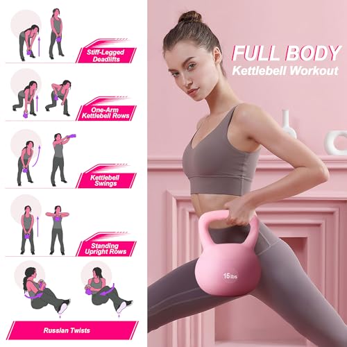 SogesPower Soft Kettlebells, Iron Sand Filled Strength Training Weights, Shock-Proof with Wide-Grip Handle, Fitness Kettlebells for Home Gym - color: 15LBS-Pink