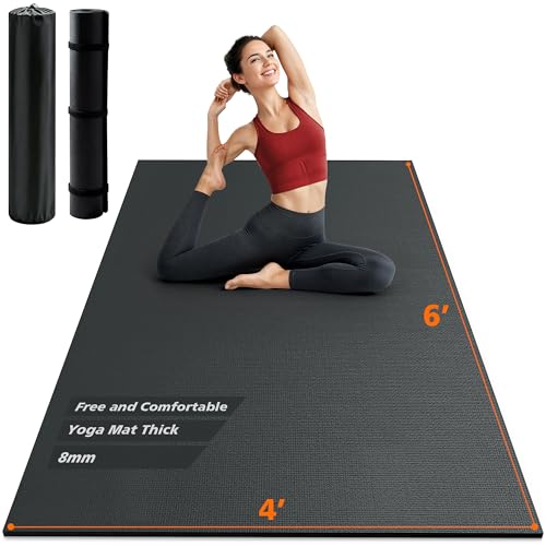 Rendpas Large Exercise Mat for Home Gym, 6'x4'/7'x5'/8'x6'/9'x6'/10'x6'/12'x6' (8mm) Extra Thick Workout Mat, High-Density PVC, Non-Slip, Shock Absorption for Cardio, Weights & Jump Rope - color: 6*4 FT Black