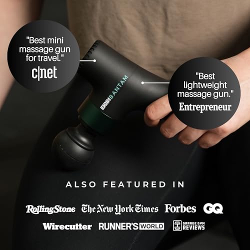 Bantam Mini Massage Gun - Compact Deep Tissue Muscle Massager with Adjustable Speeds & 4 Attachments - Long Battery Life, Lightweight, Travel Friendly
