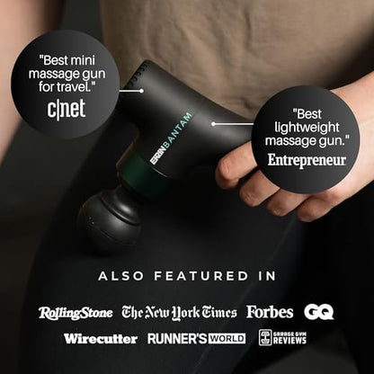 Bantam Mini Massage Gun - Compact Deep Tissue Muscle Massager with Adjustable Speeds & 4 Attachments - Long Battery Life, Lightweight, Travel Friendly