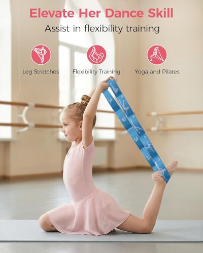 2 PCS Stretch Strap for Kids Gymnastics Multi-Loop Elastic Strap for Ballet, Latin, Dance, Yoga, Children Flexibility Training & Exercise Resistance Yoga Band- 8 Loops - color: Red & Blue
