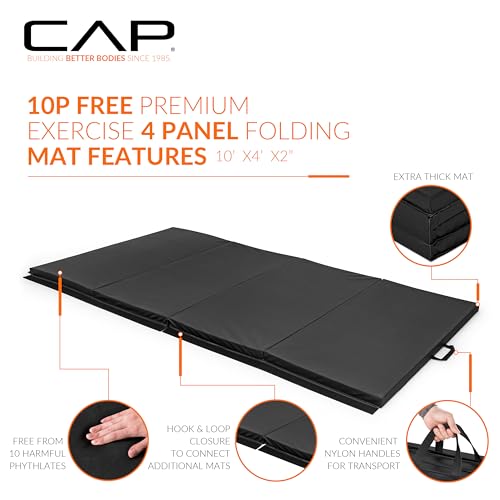 CAP Barbell All Purpose Folding Anti Tear Exercise Training Aerobic Fitness Gym & Gymnastics Balance Mat | Multiple colors - color: Black, style: 10' x 4' x 2.0" Thick