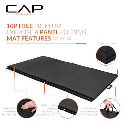 CAP Barbell All Purpose Folding Anti Tear Exercise Training Aerobic Fitness Gym & Gymnastics Balance Mat | Multiple colors - color: Black, style: 10' x 4' x 2.0" Thick